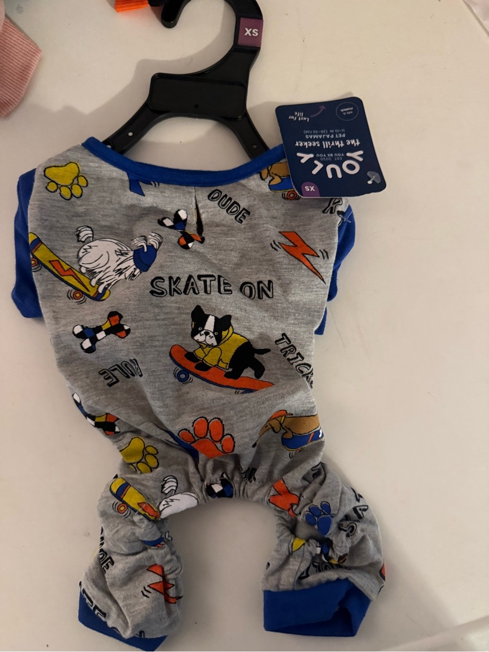 Ollie & Co. Skate-On Dog Jumpsuit - Grey with Blue Trim